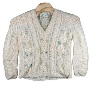 VTG Sears Junior‎ Bazaar Italian Mohair Cable Knit Sweater Medium Chunky Floral